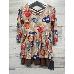 Hanlyn Collective Hot Cocoa Bamboo Dress Kids 2T Brown Winter Holiday NWT